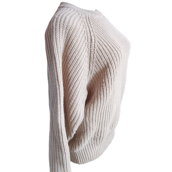 Vintage Women's Sweater Pichet & Post Petite Beige Ribbed Crewneck 1990's 12/14 - Picture 3 of 5
